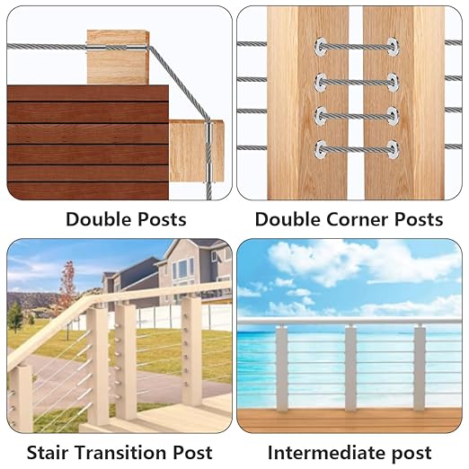 120 Pack Cable Railing Protector Sleeves,T316 Stainless Steel Protective Sleeves for 1/8" 5/32" or 3/16" Deck Cable Railing | Wood/Composite Posts/DIY Balustrade