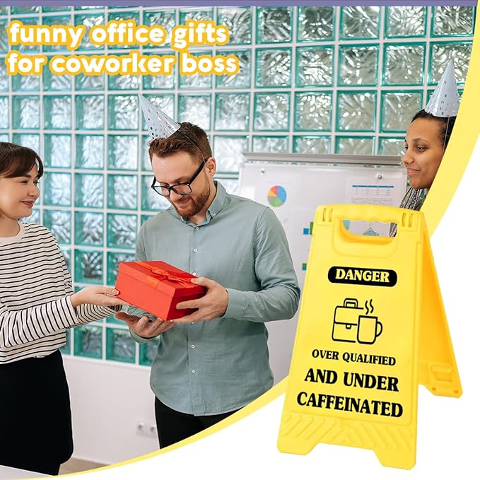 Funny Office Desk Accessories,Office Cubicle Decor, Caution Desk Decor,Phone Holder Mirror Acrylic Table Signs,Sarcastic Quote Novelty Gift for Coworkers Graduates Coffee Lovers HR (Over Qualified)