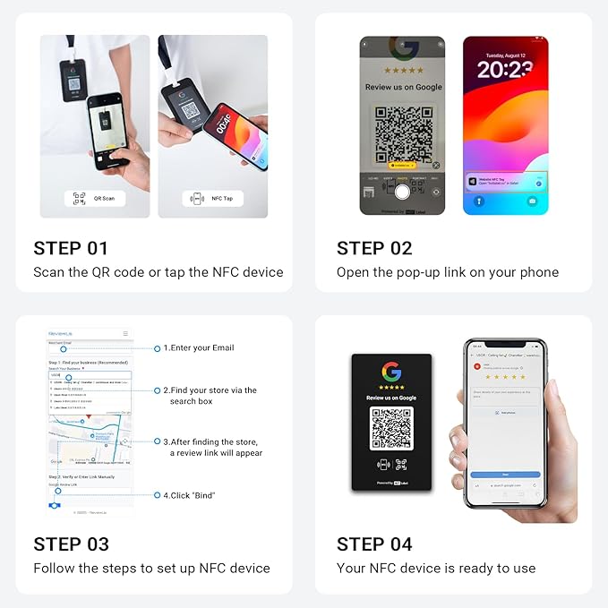 HotLabel β Google Review Card 5-Pack β White β NFC Tap & QR Code β Includes 5 Independent Links (Supports 5 Different Stores or Same) β All Phones Compatible β No App/Subscription