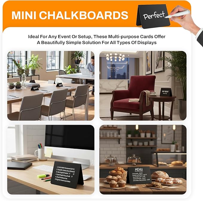 20 Pack Mini chalkboard signs for food, 4โx3โ Small Reusable Chalk Board Signs w/Spray Bottle, Food labels for party buffet, Table Signs for Wedding, Name Tags & Bakery w/ 12 Markers & 2 Wiping Cloths