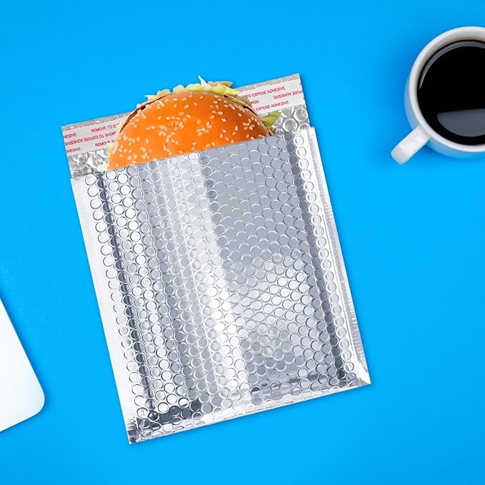 Amiff Silver Thermal Bubble Mailer, 6 x 6 Inches. 10 Pack Metallic Bubble Mailers. Self-Seal Insulated Mailers for Cold Shipping. Padded Envelopes Waterproof. Thermal Bag for Food, Cosmetics