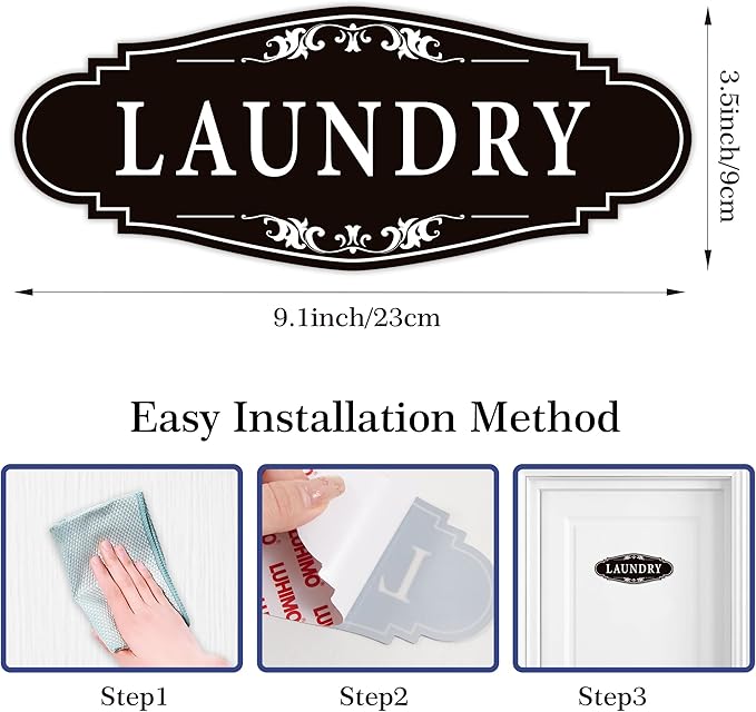 Laundry Room Door Sign for Business and Home,Self-adhesive Waterproof Cute Laundry Room Door Sticker Decals for House, Apartment, Hotel Laundromat Decor(Black)
