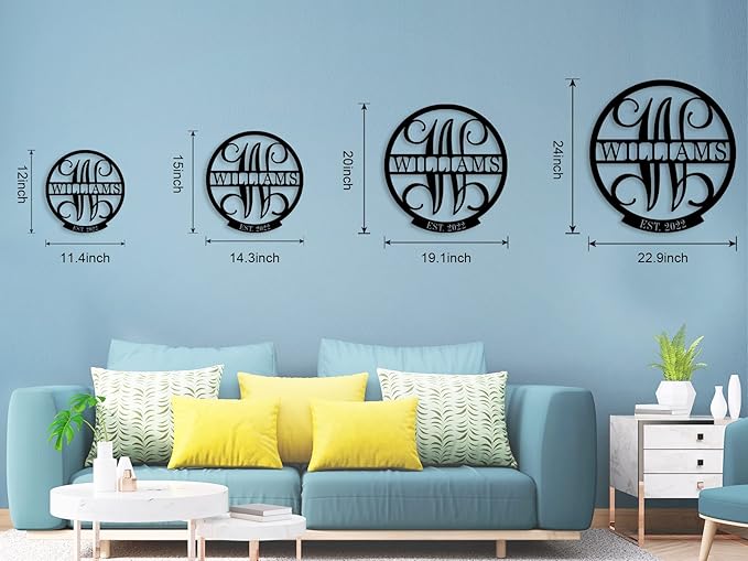 ENFODREAM Personalized Family Name Sign, Monogram Wall Decor, Custom Last Name Sign, Metal, 12x12 inches, Steel with Painted Finish