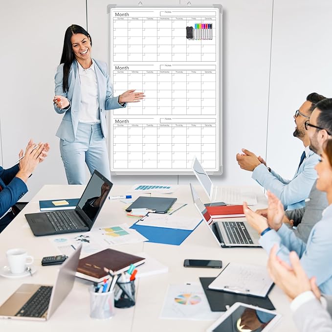 Lincia 36" x 24" Magnetic Vertical 3 Month Dry Erase Calendar for Wall Undated Horizontal Dry Erase Wall Calendar Planner Aluminum Frame Whiteboard for Home Office Projects Wall Fridge