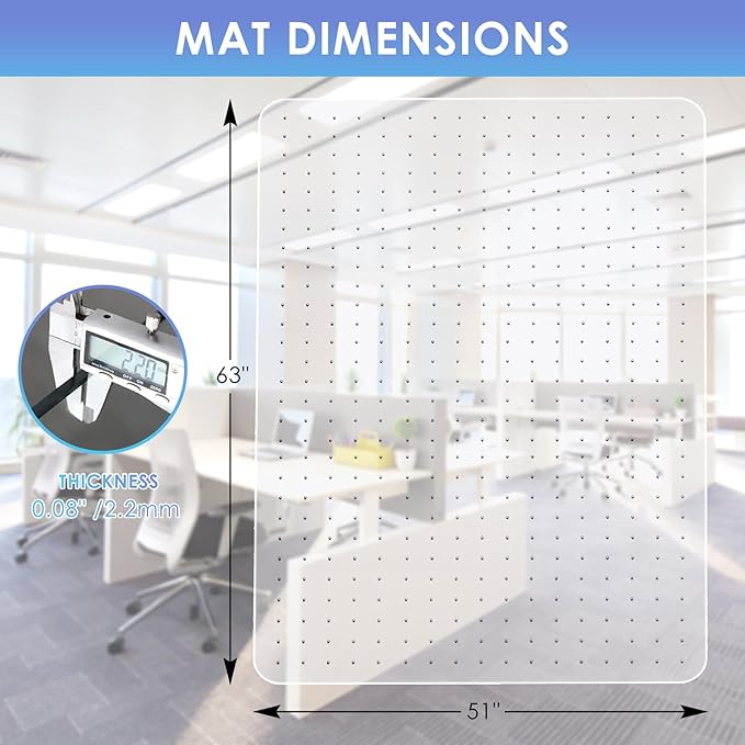 Vicwe Large Office Chair Mat for Carpeted Floors,63"X51" Rectangle Desk Chair Mats with Studs for Low and No Pile Carpeted Floors, Easy Glide Computer Desk Chair Mat for Home & Offices