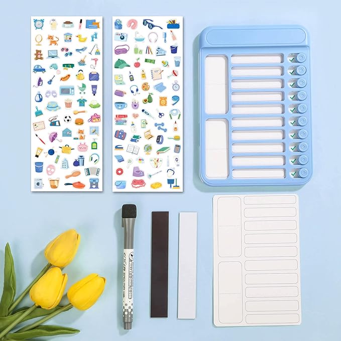Audab Dry Erase Chore Chart for Kids, Magnetic Whiteboard Checklist Board, Chore Checklist Slider to Do List Board, Daily Routine Chart Schedule Board Task Tracker for Home Refrigerator, Wall, Desk