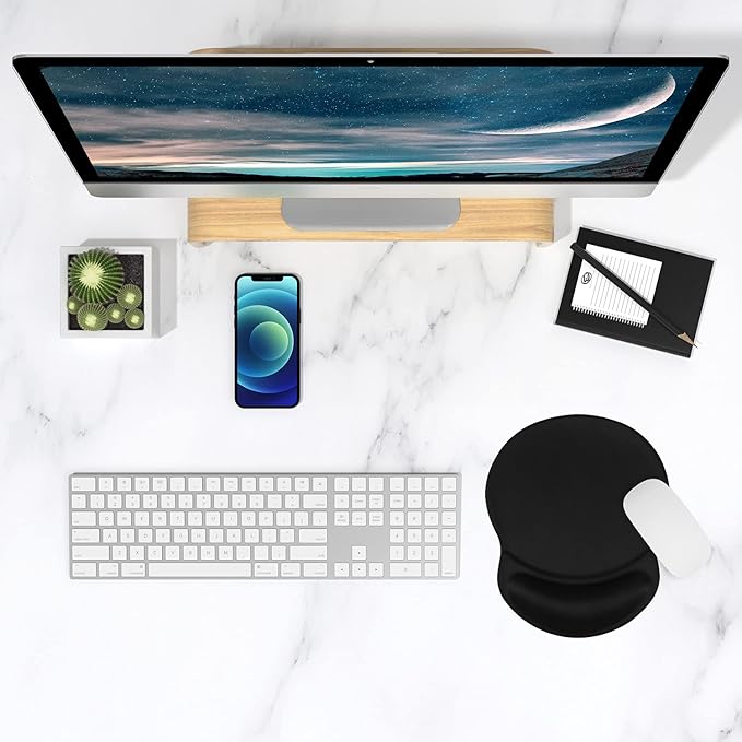 ITNRSIIET Ergonomic Mouse Pad with Gel Wrist Rest Support Gaming Small Wrist Rest Smooth Surface Non-Slip PU Base Comfortable Office Supplies Pain Relief, 8.7 x 7.2 inches, Black