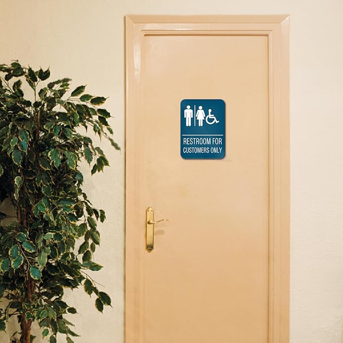 6x8 Inch Restrooms for Customer Only Sign Blue - Self-stick Door Wall Labels Sign for Offices Businesses House Home