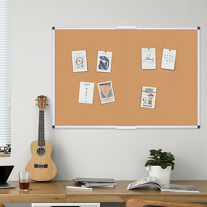 VIZ-PRO 60" x 48" Large Cork Bulletin Board, Foldable & Wall-Mounted Notice Pin Board with Silver Aluminum Frame, for School Home Office - 5' x 4' Corkboard