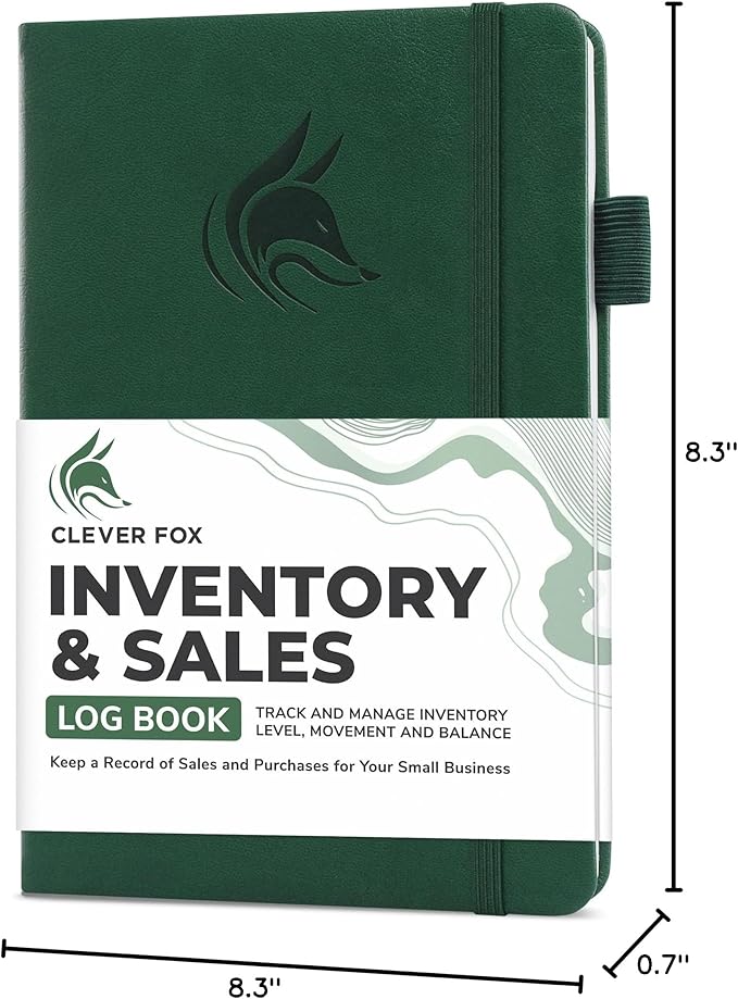 Clever Fox Inventory & Sales Log Book for Small Business – Inventory Ledger Book, Inventory Notebook, Order Tracker Book for Purchases, Sales & Reorders – Undated, Hardcover, A5, Dark Green