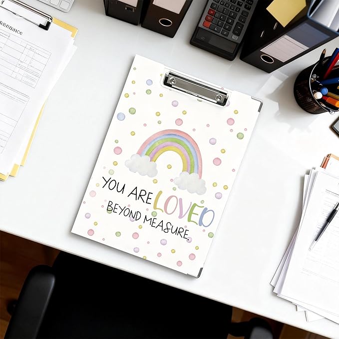 FTKBGHY Rainbow Christian Clipboard with Storage, You are Loved Beyond Measure Religious Metal Clipboard for Kids Nurses Teachers Students School Office Desk Accessories, 12.4x9.25 Inch