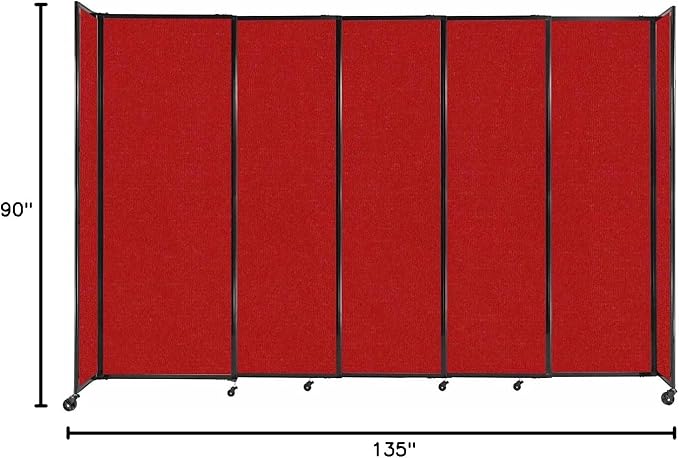 Versare Straightwall Sliding Portable Wall Partition | Freestanding Office Dividers | Locking Wheels | Temporary Room Separator | 11'3'' Wide x 7'6'' Tall Red Fabric Panels
