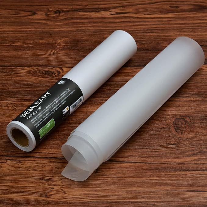 SEMLEART Trace Paper roll 12 inch x 25 Yard,32lb/50gsm,Translucent White tracing Paper for Drawing, Sketching,Sewing Pattern Gift Wrapping,Dressmaking - Sketch & Drafting Paper roll