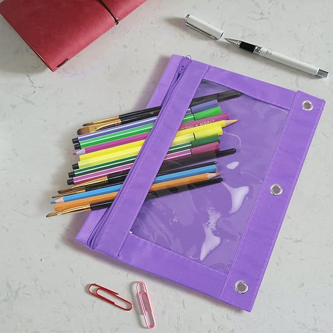 YoeeJob Pencil Pouch for 3 Ring Binder,Zipper Pencil Pouches Bulk,Pencil Case Pouch with Clear Window for Class, School, Office, Purple,24 Packs