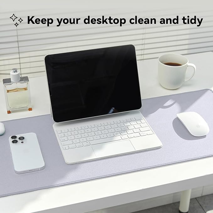 Reniteco Waterproof Large Gaming Mouse Pad with Durable Stitched Edges, Non-Slip Rubber Base, Grainy Jacquard Mouse Mat Desk Pad for Home Office Gaming, 31.5''x11.8''x0.12'', Matte Light Gray