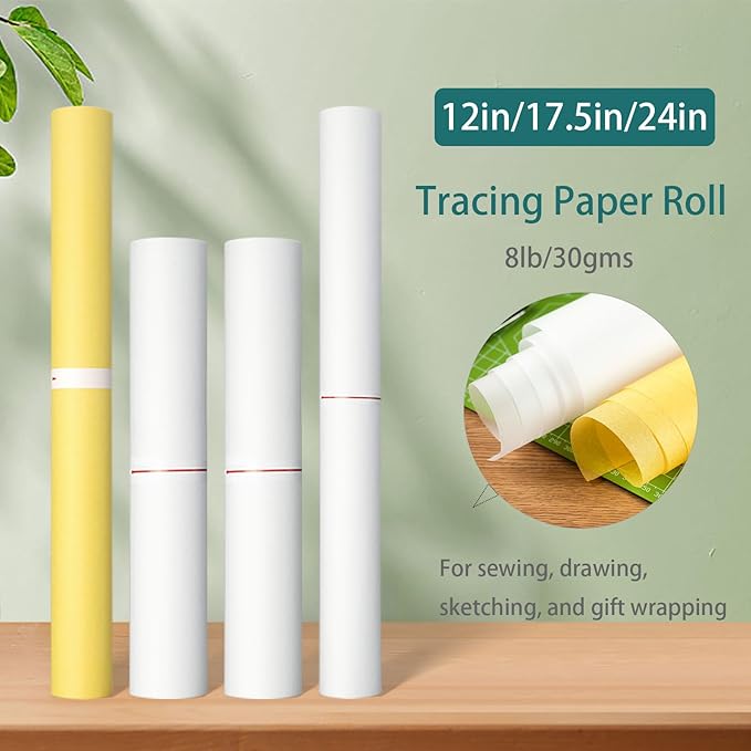SEMLEART Tracing Paper Roll,17.5-inch x 25yard,White Translucent Vellum,Pattern Paper for Sewing, Drawing, Sketching, Gift Wrapping