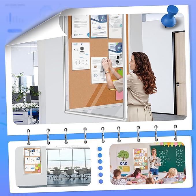 Magula 36"x24" Enclosed Bulletin Board Tamper-Proof Dispaly Case, Aluminium Frame, Shatter Resistant Lockable Bulletin Board, Enclosed Cork Board for School, Office, Commercial, Hospital etc