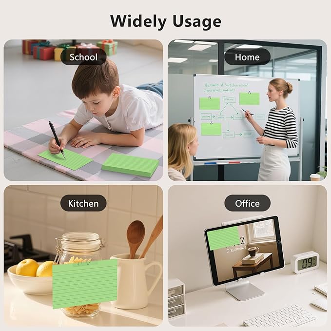 250 Count Index Cards 3 x 5 Inch, Heavyweight Green Lined Note Cards Portable Ruled Flash Cards Perfect for Studying and Organizing, Note Taking Study Flashcards for Home, School and Office