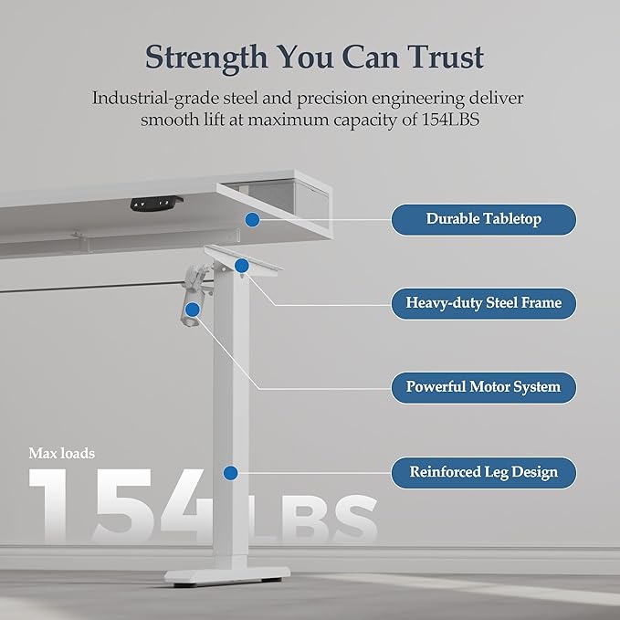 Klicelor 48 Inch Electric Standing Desk with Drawers, Adjustable Height Small Sit Stand Desk for Home Office, Compact Computer Workstation with Storage– White