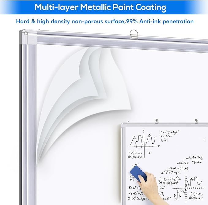 Magnetic White Board Dry Erase Board for Wall,72" x 48" (6ft x 4ft) Wall-Mounted Aluminum Frame Marker Board, Foldable Portable Whiteboard with a Long Pen Tray for School, Classroom, Office & Home