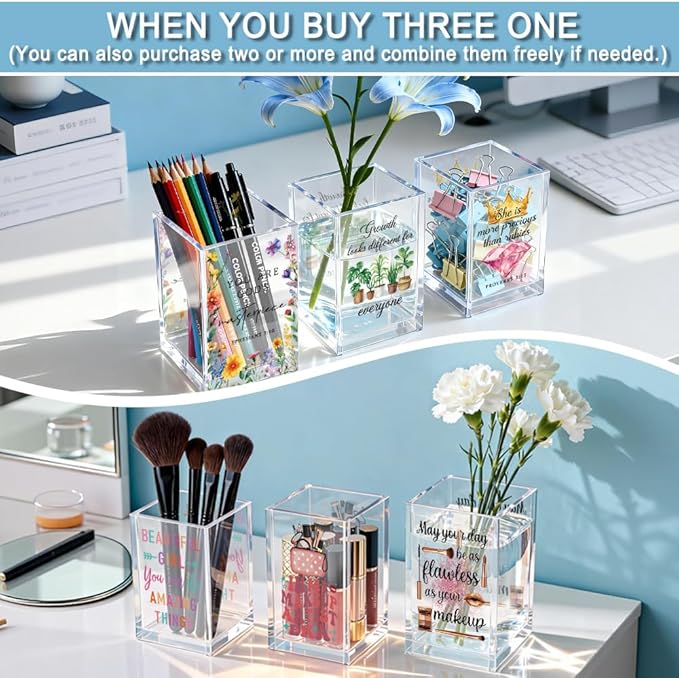 QYUVK It's Fine I'm Fine Everything Is Acrylic Makeup Brush Pencil Holder Cup, Funny Pink Dumpster Fire Pen Holder Gifts For Friends HR Nurse, Office Gifts for Women Coworker, Pencil Cup for Desk