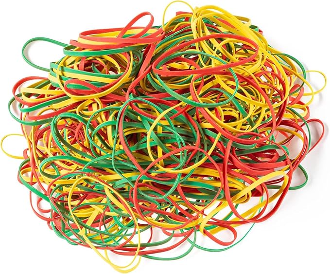 Bilinny Rubber Bands - Size 33 - Standard Office Supplies - Thick Rubber Bands - 300 Colorful Bands (Green, Red, Yellow) - 1/2 Lb - Made in USA
