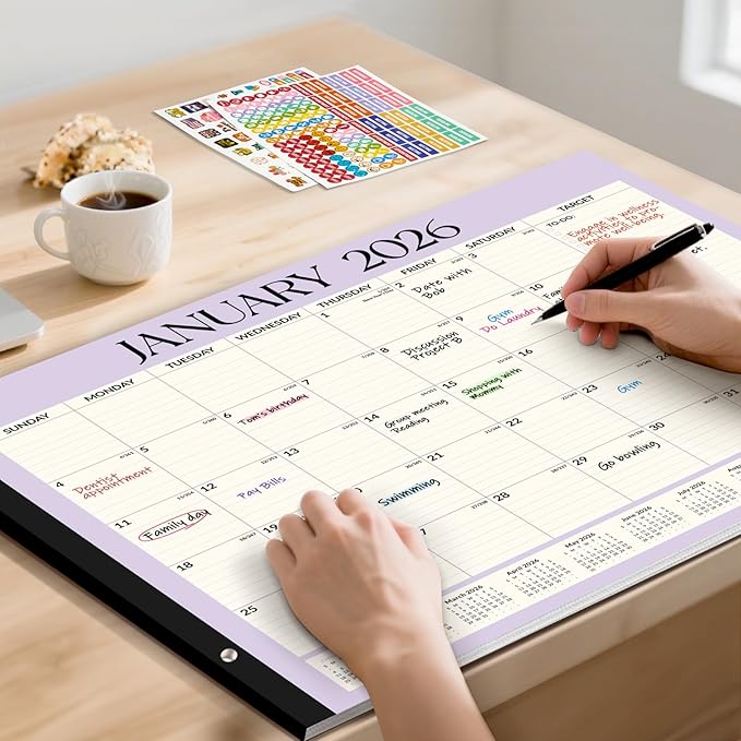 Forvencer 22" x 17" Large Desk Calendar 2026, 20 Months Calendar Runs from November 2025 to June 2027, 2026 Desk Calendar Monthly Planner with Plastic Cover for Home School Office, Soft Blue
