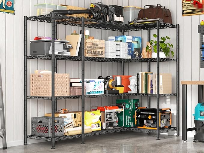 REIBII 78.4" W Storage Shelves Load 1500LBS, Metal Shelving 4-Tier Wire Shelving Unit Garage Shelving for Storage, Metal Shelves for Pantry Commercial Kitchen Garage, 11.8''D x 59''H,2P