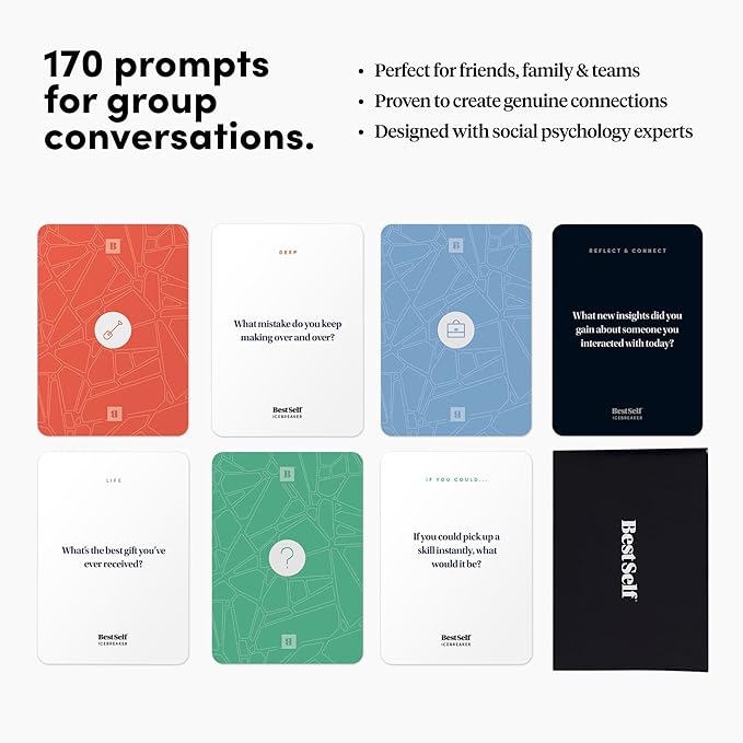 BestSelf Icebreaker Card Deck β 170 Conversation Starters to Spark Meaningful Connections | Ice Breaker Game for Adults, Friends & Couples | Date Night, Team Building & Family Card Game