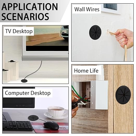 2 Inch(50mm) Desk Grommet,12 Pieces Wire Grommet, Desk Hole Cover for Cables with Hole Saw,Plastic Cable Cord Wire Hole Cover for Desk, Table,Cabinet,Countertop and Other Furniture(Black)