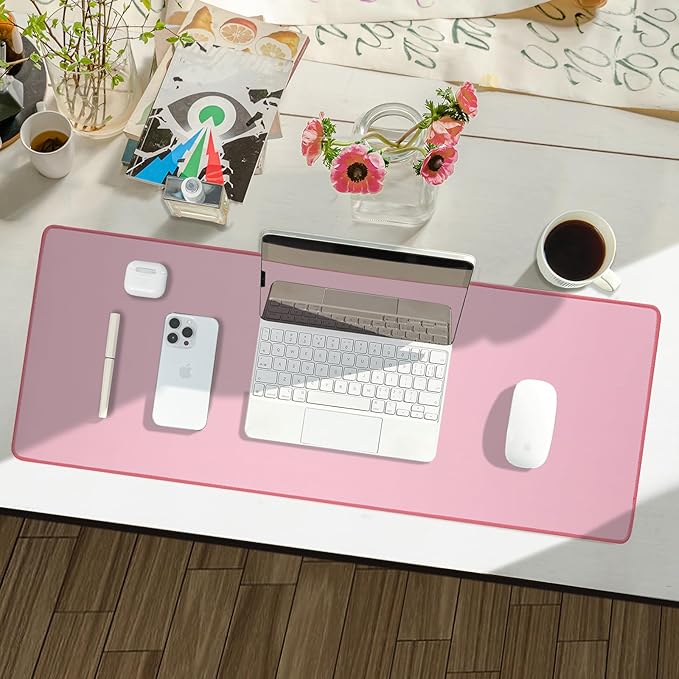 Reniteco Waterproof Large Gaming Mouse Pad with Durable Stitched Edges, Non-Slip Rubber Base, Grainy Jacquard Mouse Mat Desk Pad for Home Office Gaming, 31.5''x11.8''x0.12'', Pink