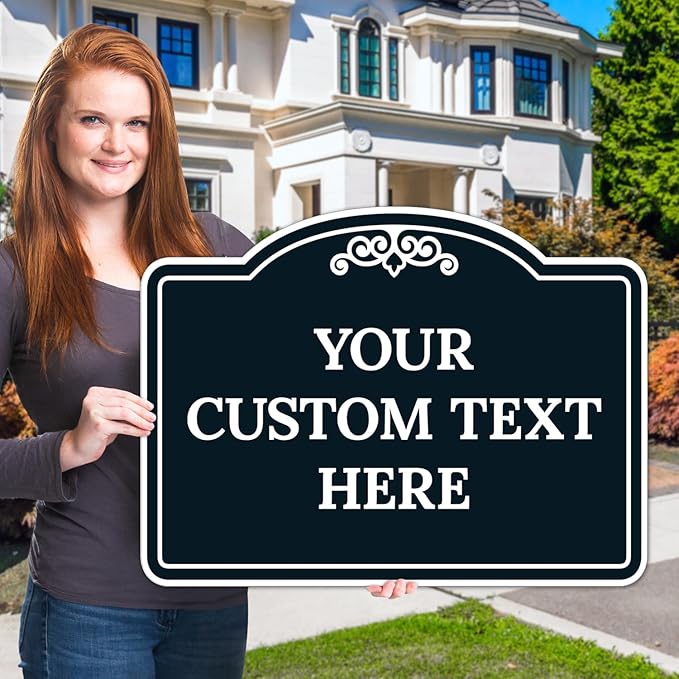 Custom Decorative Sign, Personalized Metal Sign for Business, Driveway, Home, Airbnb, Office Door Plaque, Black Background Sign, 18x24 Inches, ACM, Fade Resistant, Made in USA by Sigo Signs