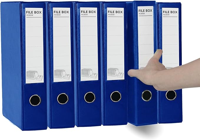 URbantin 6 Pack Foldable Plastic Box Files A4 with Metal Clip,65mm Spine,Document Archive Folders for Office(Blue)