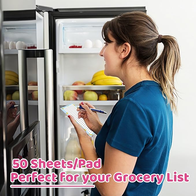 Thboxes 4 Pack Magnetic Note Pad for Fridge, Totally 200 Sheets Grocery List Magnet Pad for Refrigerator Magnetic Shopping List Pad with Pen Holder(Fruit Design)