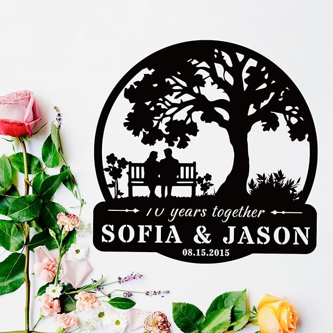 efcustomgifts Personalized Infinity Heart Steel Wall Decor - Wedding Gifts for Couple - 10 Year - Custom Metal Signs