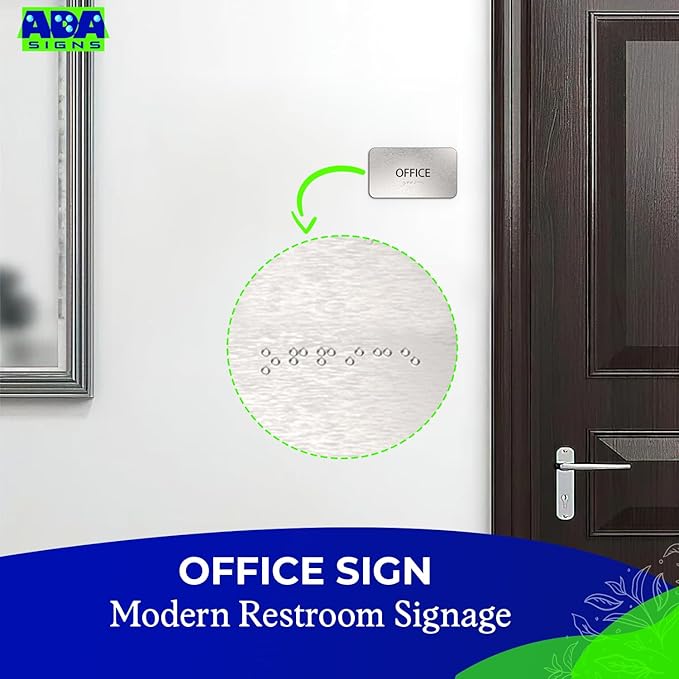 ADASigns Office Sign 7โx4โ - Durable Brushed Aluminum with Grade 2 Braille - Easy Installation with Strong Double Sided Adhesive Tape - ADA Compliant office door signs for Businesses & Offices