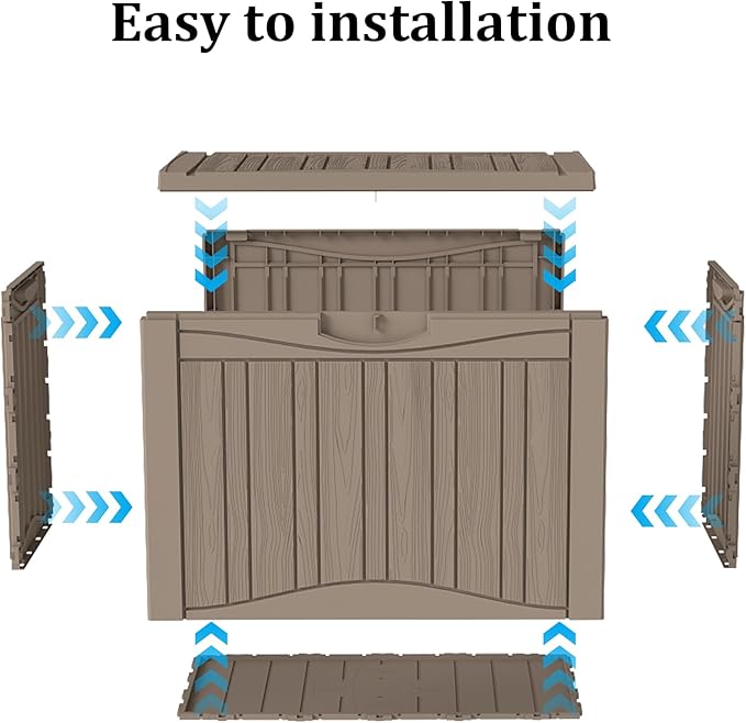 PATIOEASY 45GAL Deck Box -Grey,Lockable Patio Outdoor Storage Box for Furniture,Waterproof,Outdoor Cushions