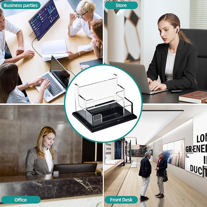 PecMuikee Business Card Holder for Desk,Acrylic Business Card Display Stand,Multiple Business Card Holders for Office, Exhibition, Home, Restaurant 2 Slot 1pcs Tier