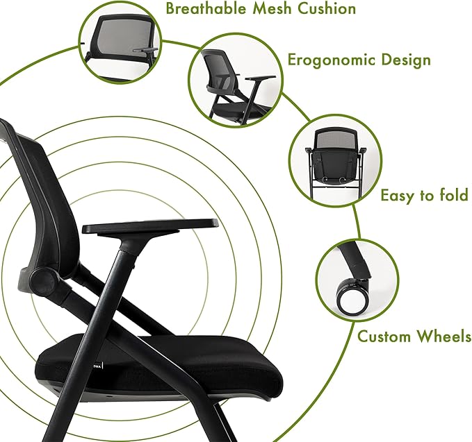 VACYOVKE 10 Pack Conference Room Chairs with Wheels and Sliding Armrest,Foldable Nesting Chair for Office School Church Waiting Room Black