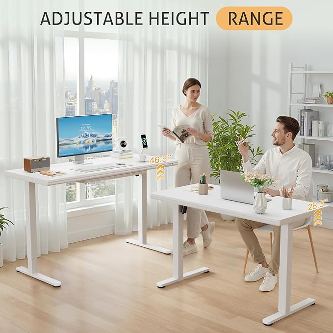 Furmax Adjustable Height Electric Standing Desk with Drawers, 48 Inch Sit Stand Desk with One-Piece Thickened Desktop & USB Charging Port for Home Office Computer Desks (White Desktop, 48 Inch)