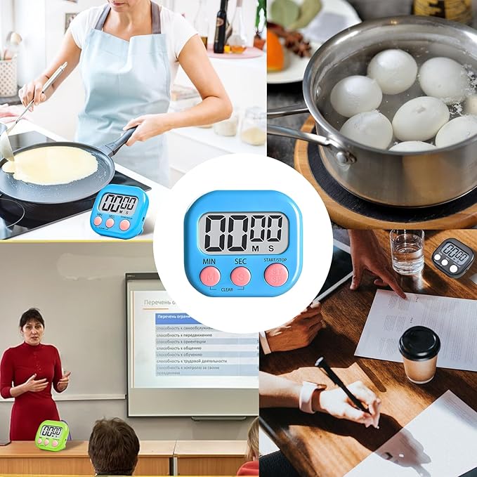 48 Pcs Digital Kitchen Timer Bulk, Small Magnetic Backing Stand Timer, Large Digits Egg Timers LCD Display Loud Alarm Stopwatch Timers Classroom Count up Countdown Timers for Office Cooking