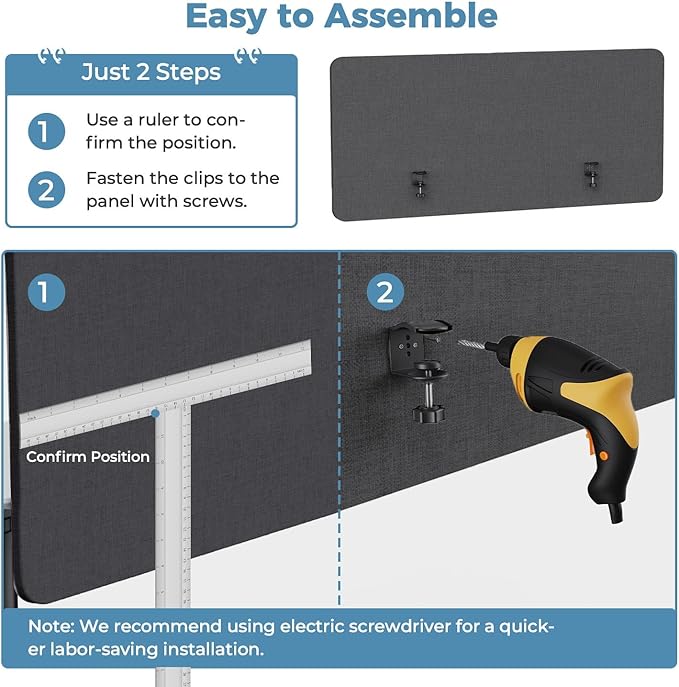 MORDEER 47.2" Privacy Desk Divider Panel, Acoustic Divider Panels for Office, Clamp-on Cubicle Office Room Dividers, Easy Assemble, Dark Grey