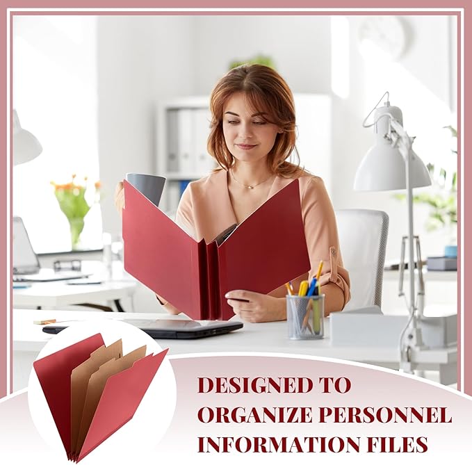 Skyygemm 60 Pcs Classification Folders Letter Size, 2 Divider Pressboard File Folders with 3. 5 Inch Expansion, 2 Prongs Fastener, Heavy Duty Office File Organizers for Teachers, Medical (Dark Red)