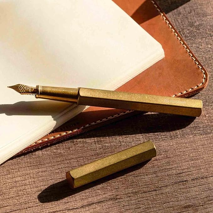 YSTUDIO Stunning Classic Revolve Fountain Pen, Schmidt Gilded Nib, Best Pen Gift Set for Men & Women, Professional, Executive Office, Nice Pens(brass,M nib)