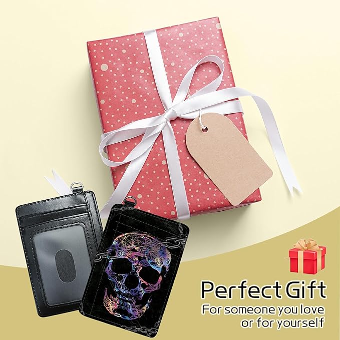 BWEGRHE Small Travel Wallets, Shackle Skull Slim Minimalist Front Pocket Wallet with Wristlet, RFID Blocking PU Leather Credit Card Holder with ID Window Change Purse for Men Women