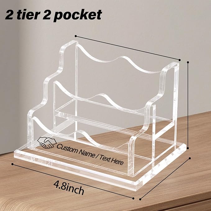 HJX Custom Business Card Holder Desk-Personalized Engraved Wooden Business Card Case Holder, Customized Name Logo Business Card Display Gifts for Men Women (Acrylic-Horizontal)