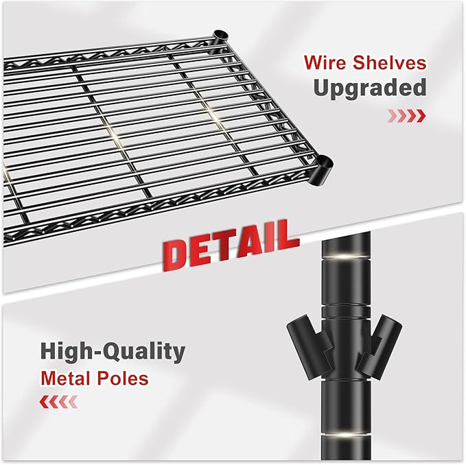 REIBII 5 Tier Storage Shelves Adjustable Wire Rack Shelving, Kitchen Shelves 13.4" D x 23.2" W x 60" H Strong Metal Shelves for Restaurant Garage Pantry,Black