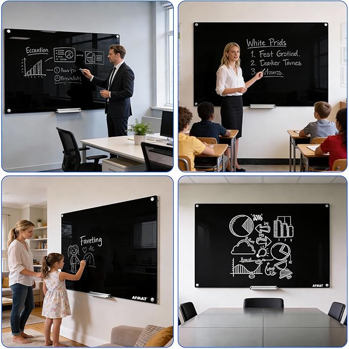 AFAMT Magnetic Dry Erase Board, 40" x 60" Glass Whiteboard, 4mm Tempered Glass, Strong Magnetic Surface, No Ghosting, Large Frameless Mounted Glass White Board for Office, Home, School