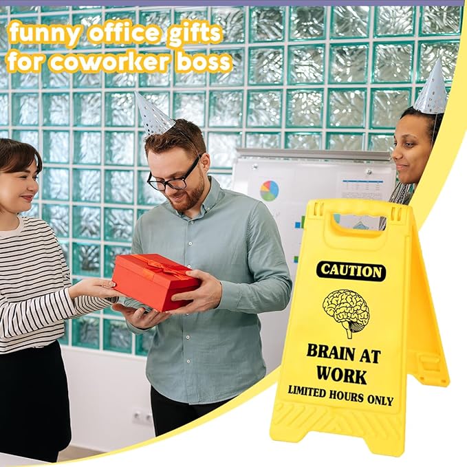Funny Office Desk Accessories,Office Cubicle Decor Gift for Coworker Designer Boss Home Workspace Table Signs,Phone Holder Mirror Acrylic Work Humor Stress Relief Caution Desk Decor(Brain At Work)