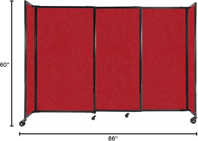 Versare Straightwall Sliding Portable Wall Partition | Freestanding Office Dividers | Locking Wheels | Temporary Room Separator | 7'2'' Wide x 5' Tall Red Fabric Panels